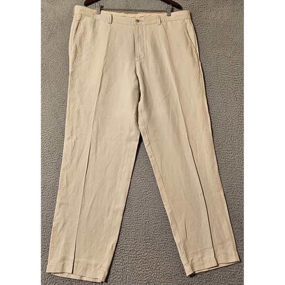 Tommy Bahama Other - Tommy Bahama Mens 40x32 Linen Silk Blend Pleated Pants Cream Straight Leg